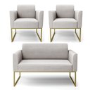 Ver imagem 1 de Sofá Namoradeira com 2 Poltronas Base Industrial Dourado Marisa Veludo D03 - D\'rossi Cor Cinza