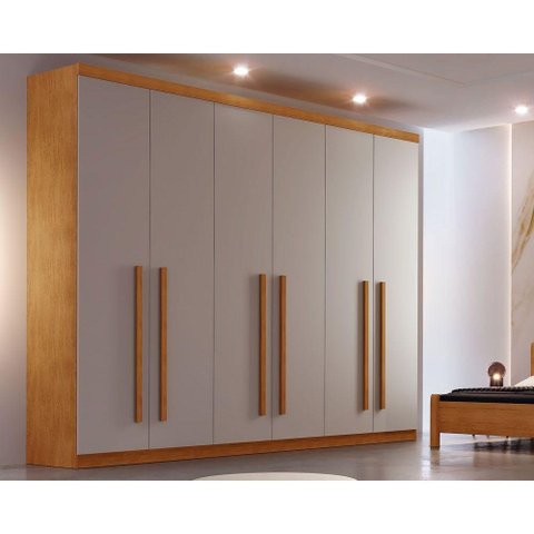 Guarda Roupa 6 Portas e 4 Gavetas Bahia Naturale/Off White - Rufato