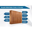 Ver imagem 2 de Guarda Roupa 6 Portas e 4 Gavetas Bahia Naturale/Off White - Rufato