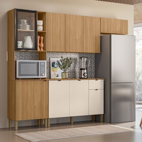 Cozinha Compacta 100% MDF 4 Peças Balcão 120cm com Tampo Vert Plus Freijó/Soft