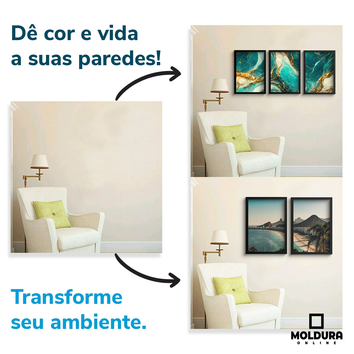 Quadro Decorativo Geométrico Azul Sala 45x33 C/vidro - 5