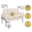 Ver imagem 3 de Kit 02 Poltronas + Namoradeira Pé Metal Preto Recepção Sala Bege