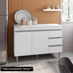 Balcão Gabinete de Pia sem Tampo 120cm 2 Portas 3 Gavetas Andréia - Ajl Móveis - Branco - 3