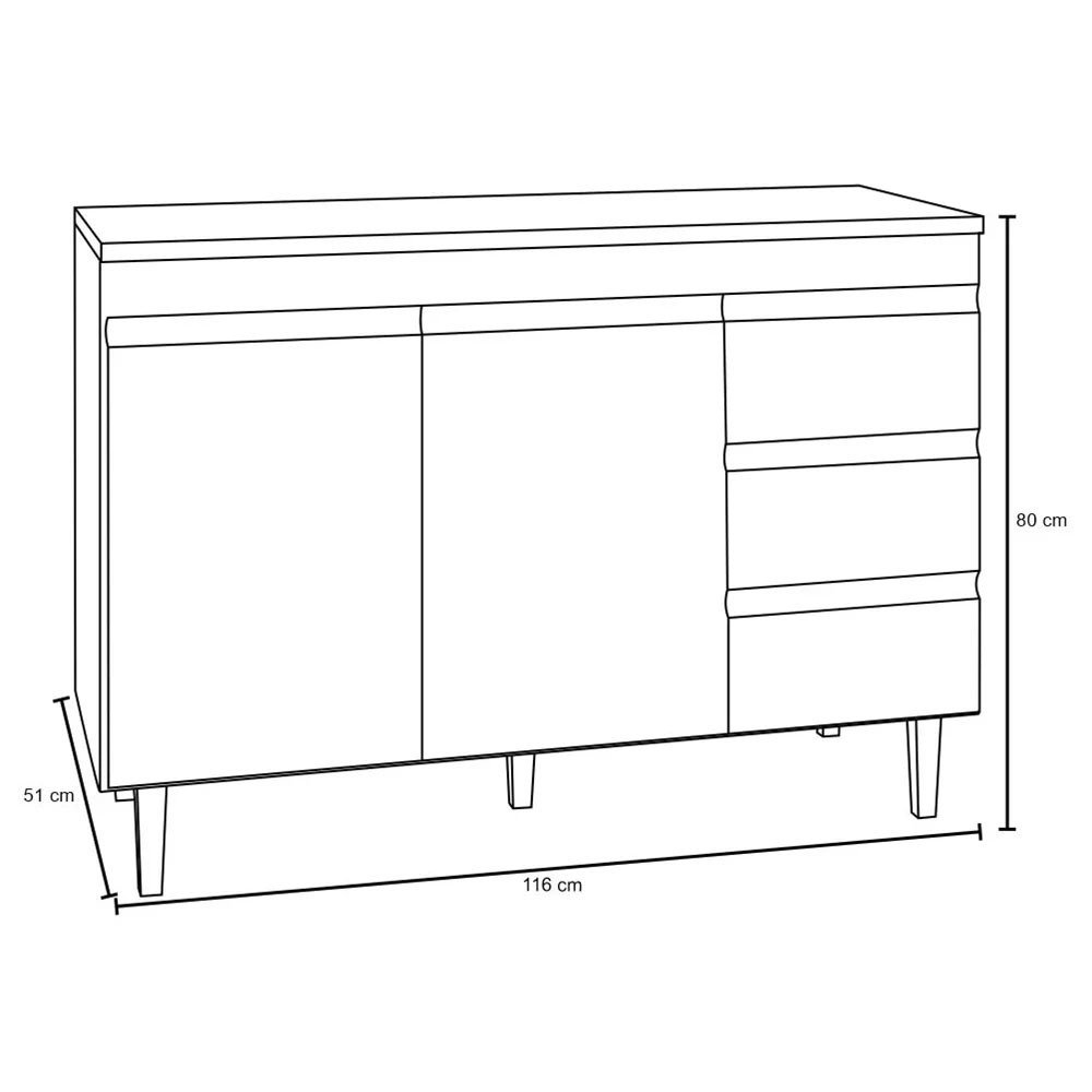 Balcão Gabinete de Pia sem Tampo 120cm 2 Portas 3 Gavetas Andréia - Ajl Móveis - Branco - 4