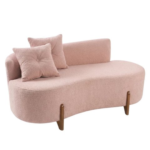 Sofá Orgânico C/2 Almofadas 1,40 Cm Curvo Sala Recepção Luna Boucle Rosa - Montanaris Decor