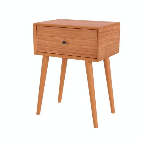 Mesa de Cabeceira 1 Gaveta 50cm MDF Pés de Madeira Design Retrô Compacta
