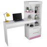 Escrivaninha com Estante Office com 2 Gavetas 6 Prateleiras para Escritório Branco / Rosa Flex - 3