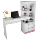 Ver imagem 3 de Escrivaninha com Estante Office com 2 Gavetas 6 Prateleiras para Escritório Branco / Rosa Flex