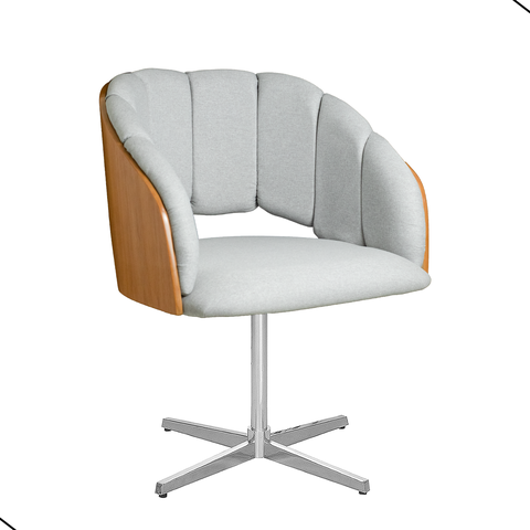 Cadeira Poltrona Sala Jantar Nicole Pés Giratórios Alumínio Linho Cinza Claro