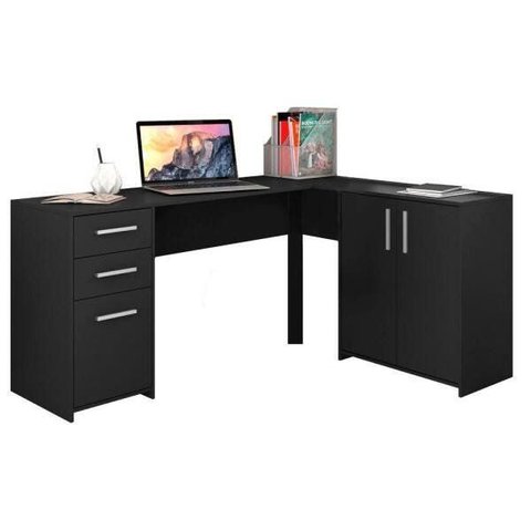 Mesa de Canto Escrivaninha em L Notavel com 2 Gavetas 3 Portas para Escritório Preto Nt 2005