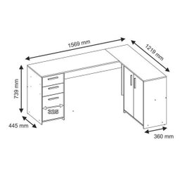 Mesa de Canto Escrivaninha em L Notavel com 2 Gavetas 3 Portas para Escritório Preto Nt 2005 - 3