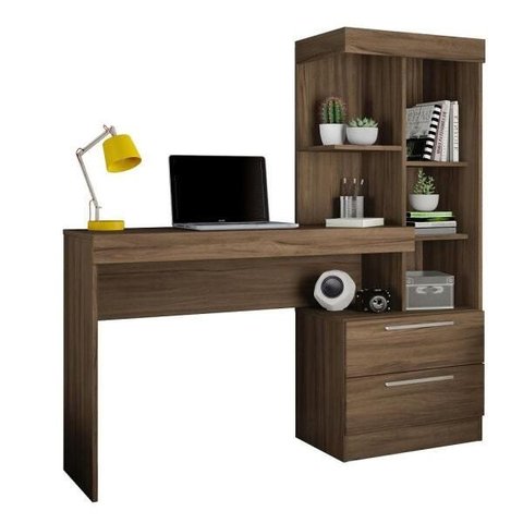 Escrivaninha com Estante Office com 2 Gavetas 6 Prateleiras para Escritório Nogal Trend