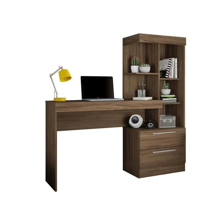 Escrivaninha com Estante Office com 2 Gavetas 6 Prateleiras para Escritório Nogal Trend