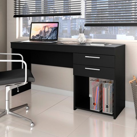 Escrivaninha Office 2 Gavetas para Escritório Home Office Preto - Notável Móveis