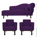 Ver imagem 1 de Kit Diva Recamier Juliana 140cm Lado Esquerdo e 02 Poltronas Classic Suede Roxo - Amarena Móveis