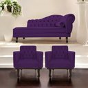 Ver imagem 3 de Kit Diva Recamier Juliana 140cm Lado Esquerdo e 02 Poltronas Classic Suede Roxo - Amarena Móveis