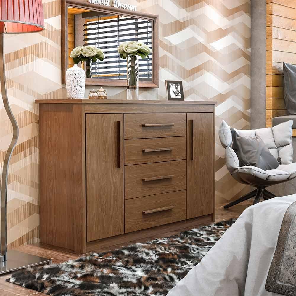 Cômoda Grande 4 Gavetas Com Sapateira Chocolate Wood Elegance 2088 ...