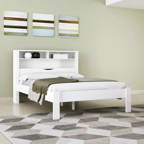Cama Casal Invicta com Bau 2 Prateleiras Cor Branco - Santos Andira