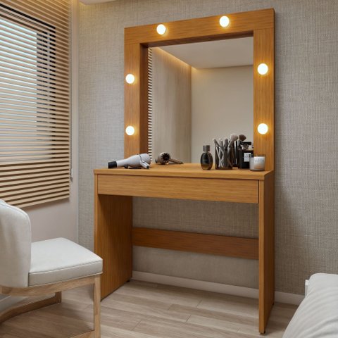 Penteadeira Camarim Romance com Espelho e LED 103 cm Naturalle - Mavaular