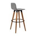 Ver imagem 4 de Kit 3 Banquetas Altas Luxo Versatil Aço Preto Linho Cinza Base Carvalho