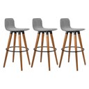 Ver imagem 2 de Kit 3 Banquetas Altas Luxo Versatil Aço Preto Linho Cinza Base Carvalho
