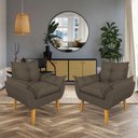 Ver imagem 7 de Kit Poltrona Decorativa e Puff Opala Luxo Linho Marrom Dal Poz Estofados