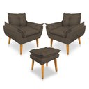 Ver imagem 1 de Kit Poltrona Decorativa e Puff Opala Luxo Linho Marrom Dal Poz Estofados