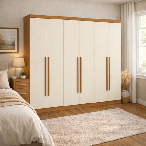 Guarda-roupa 6 Portas com Gavetas Internas:canela/off-white