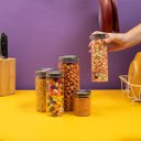 Ver imagem 6 de Kit 5 Potes de Vidro com Tampa Inox Hermético Redondo Mantimento - Tud