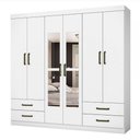 Ver imagem 1 de Guarda Roupa Casal Lu 6 Portas 4 Gavetas Com Espelho Branco