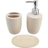 Kit Banheiro 3 Pc Dispense Saboneteira Porta Escova Cerâmica:Bege Quadrado - 6