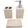 Kit Banheiro 3 Pc Dispense Saboneteira Porta Escova Cerâmica:Bege Quadrado - 3