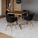 Ver imagem 1 de Mesa Jantar Industrial Quadrada 90Cm Amêndoa Base V Dourada C/4 Poltronas Daw Madeira Cor: Amendoa