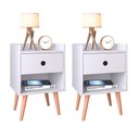 Ver imagem 1 de Kit Mesa de Cabeceira Compacta Retrô Mesinha Quarto Decore c/ Nicho - Off White / Freijó RPM Móveis