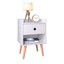 Ver imagem 2 de Kit Mesa de Cabeceira Compacta Retrô Mesinha Quarto Decore c/ Nicho - Off White / Freijó RPM Móveis