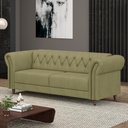 Ver imagem 1 de Sofá Living Sala de Estar Stanford Chesterfield 2 Lugares 220cm Pés de Madeira Couro Fendi G58 - Gra