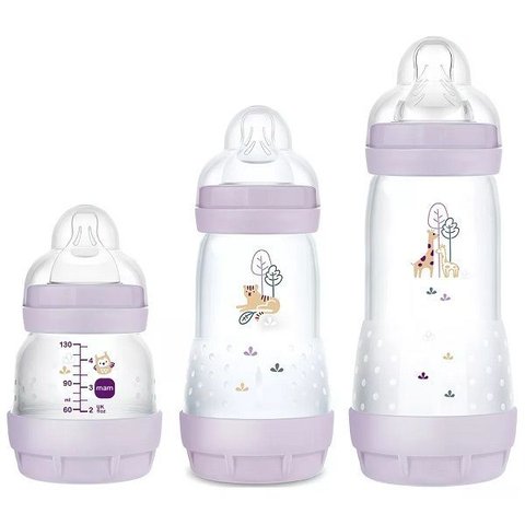 Kit com 3 Mamadeiras Easy Start Anticolica 130/260/320ml Mam Lilas