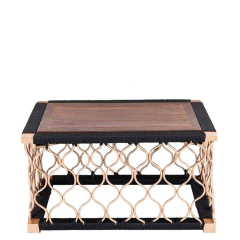 Mesa De Centro Com Tampo De Madeira Em Alumínio Bronze