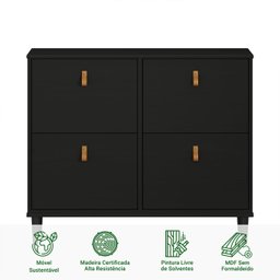 Sapateira Preta Madeira Horizontal Organizadora 4 Portas Mikka - 3