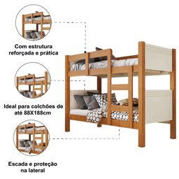 Beliche Solteiro Alaska para Colchão até 0,88m Conquista Móveis Cinamo/off - 2