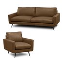 Ver imagem 1 de Conjunto Sala de Estar Decorativo Paloma 1 Sofá 3 Lugares 223cm 1 Poltrona Pés em Aço Couro Marrom C