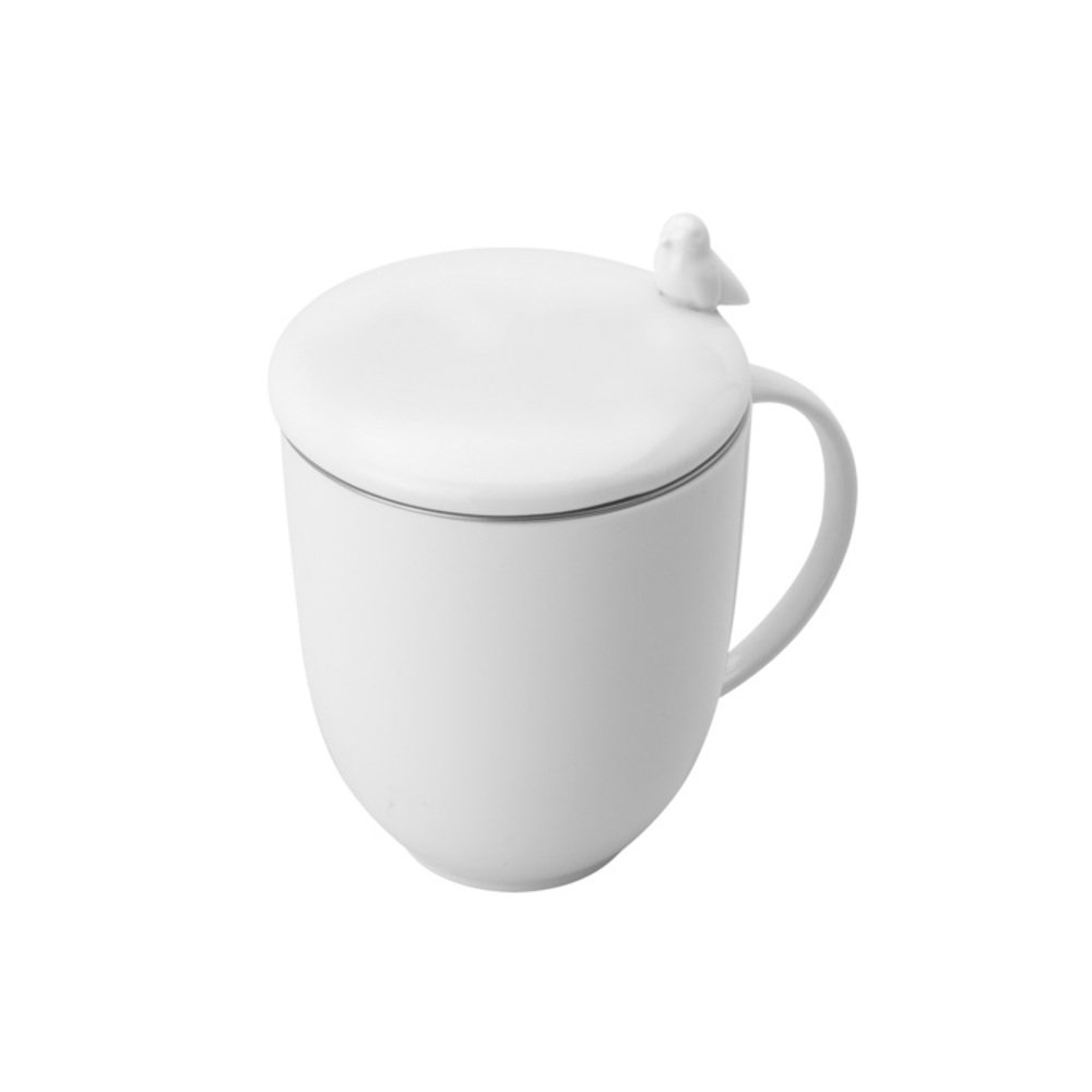 Caneca de Porcelana C/tampa e Filtro Aço Inox Birds Branco 350ml Wolff - 2