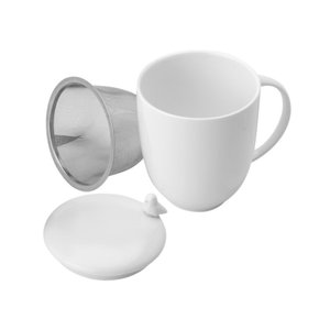 Caneca de Porcelana C/tampa e Filtro Aço Inox Birds Branco 350ml Wolff