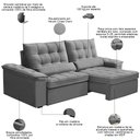 Ver imagem 3 de Sofá Retrátil Reclinável para Sala 3 Lugares 250cm Maresi F04 Veludo Cinza Claro - Lyam Decor