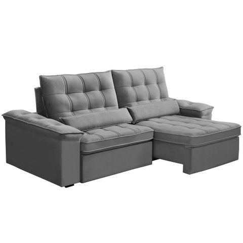 Sofá Retrátil Reclinável para Sala 3 Lugares 250cm Maresi F04 Veludo Cinza Claro - Lyam Decor