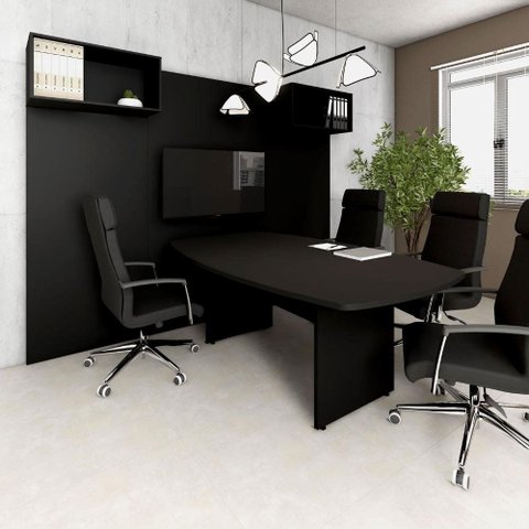 Mesa de Reunião Orgânica 270cm x 110cm Pés Painel Escritório F5 Office Cor:Preto