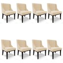 Ver imagem 1 de Kit 8 Cadeiras Estofadas Para Sala De Jantar Base Fixa De Madeira Preto Lia Suede Bege - Ibiza