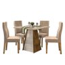 Mesa de Jantar Gris 90x90 Tronco Ripado/creme com 4 Cadeiras Manuela Tronco Ripado/veludo Caqui - Pr - 1