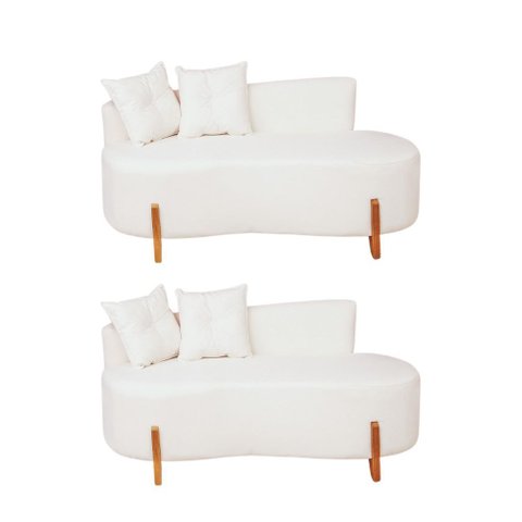 Kit 02 Sofá Orgânico 2 Lugares C/2 Almofadas Curvo Sala Recepção Luna Boucle Branco - Montanaris Dec