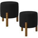 Ver imagem 1 de Kit 2 Puff Redondo Luxo Decorativo Charme Thor com Pés de Madeira Suede Preto - Pc Móveis